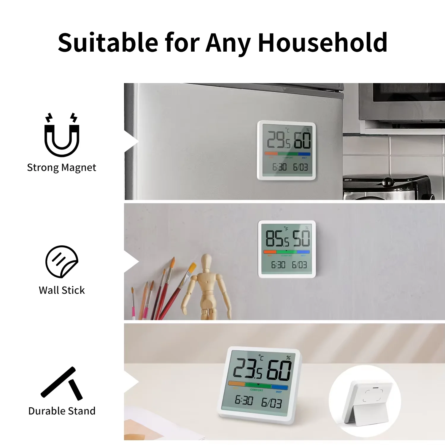 Electric Hygrometer Indoor Room Tempera Foldable Cooking Kitchen Digital Thermometer
