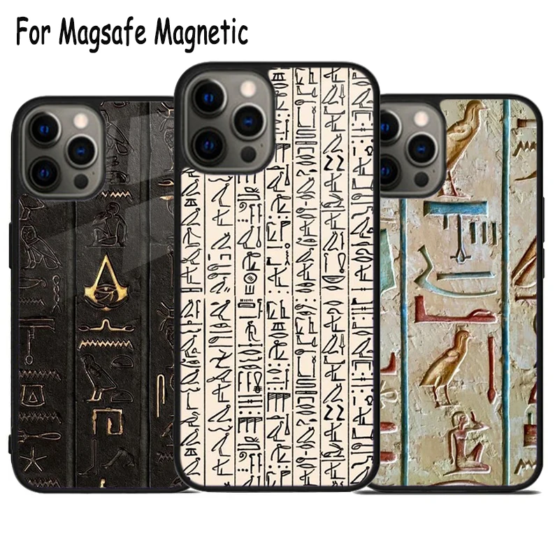 Egyptian-Hieroglyphics Wireless Charge Magsafe Phone Case For iPhone 15 16 14 13 11 12 Pro Max Plus Magnetic Bumper Cover