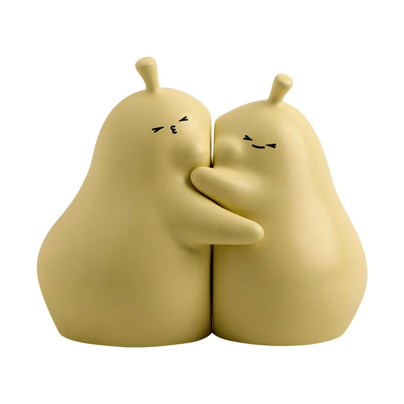 Pear Bookend Resin Hugging Figurines Pear Book Pear Statue Decorative Bookends for Shelf Living Room