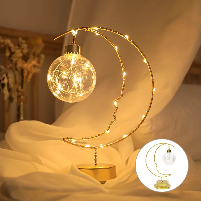 GGbingLED Light Moon Shape Design Home Decoration Star Light Indoor Ornament Small LED Night Lamp Heart Iron Material for Gift