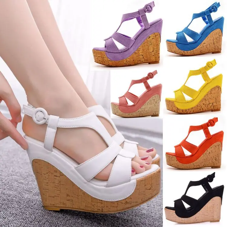 Large Size Open Toe Clear Heels Clogs Wedge Bohemian Sandals Female Shoe Big Peep Platform Round Boho Girls Comfort High Beige