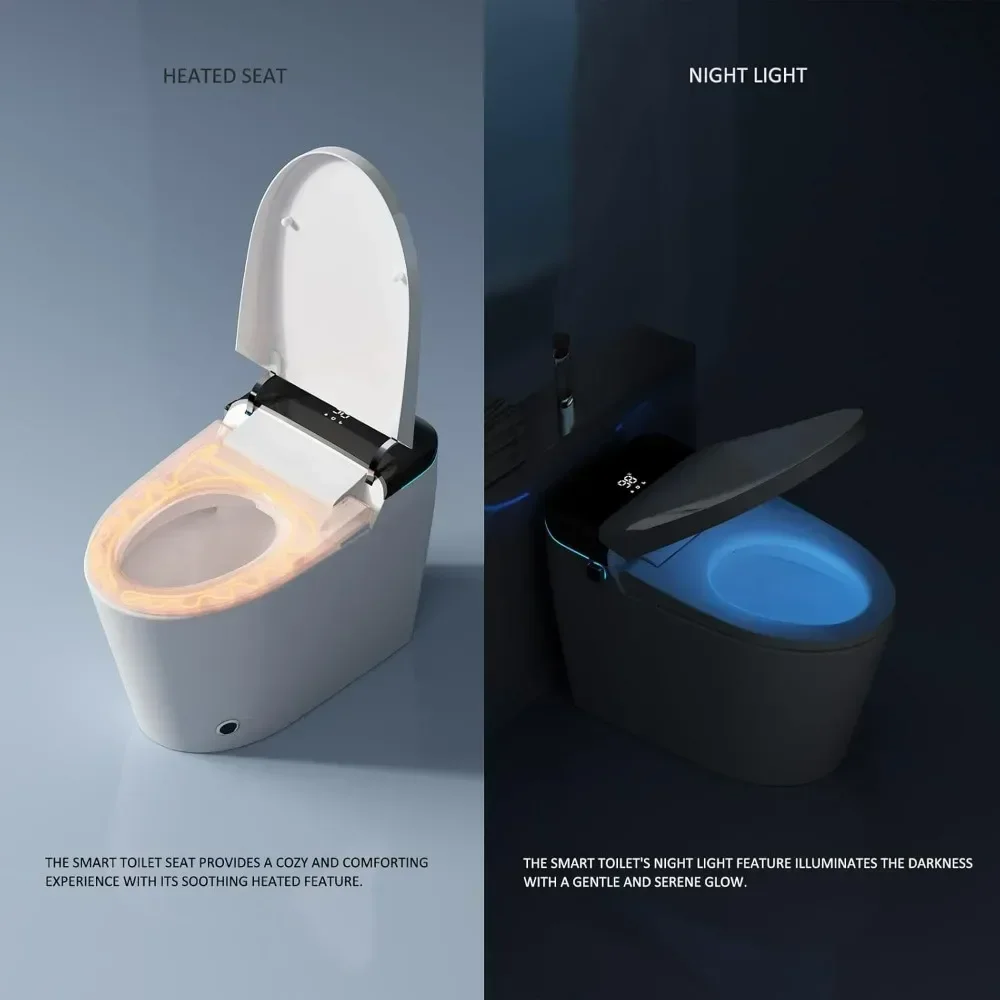 WC intelligente con scarico automatico, scarico con sensore per piedi, WC bidet monopezzo con acqua calda, sedile bidet riscaldato, asciugatura ad aria calda