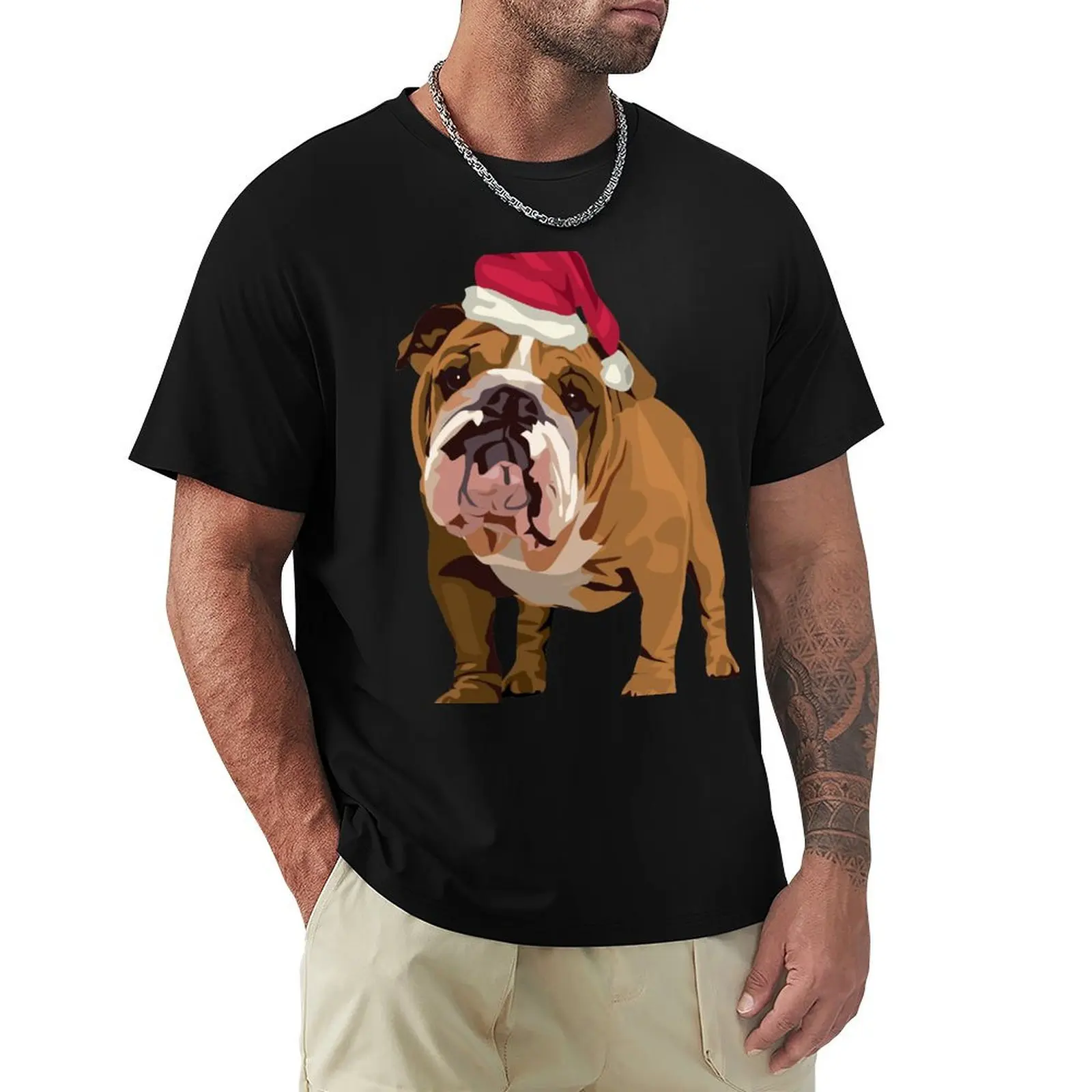 

Bulldog in a Santa hat T-Shirt custom t shirt rapper graphic tees vintage clothing for men