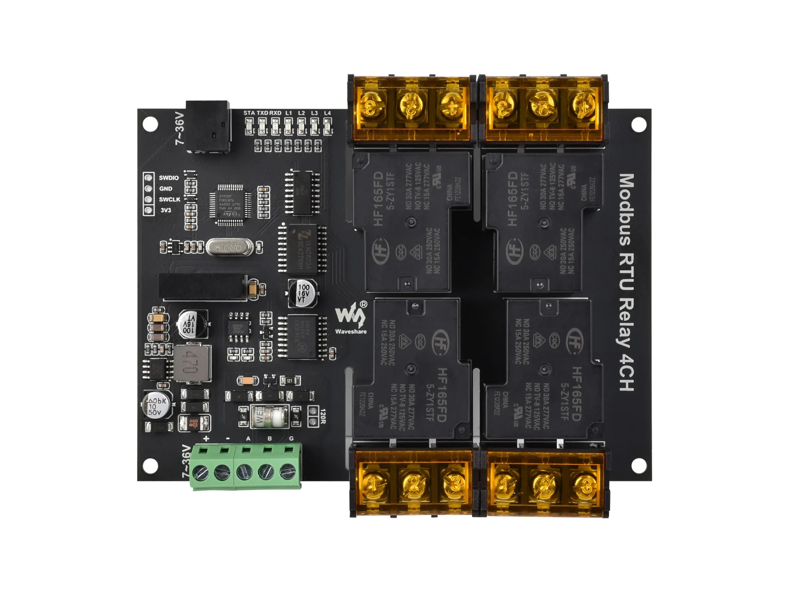 Picture 7: Waveshare Industrial Modbus RTU 4-ch Relay Module with RS485 Interface, 30A High Current, Onboard LED Indicators