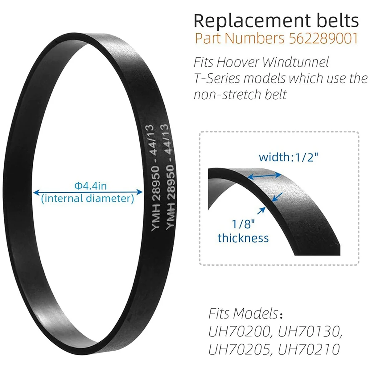 4Pack 562289001 Vacuum Transmission Belts Replacement for Hoover UH70200,UH70130,UH70205,UH70210,UH71214,UH70900,UH70905