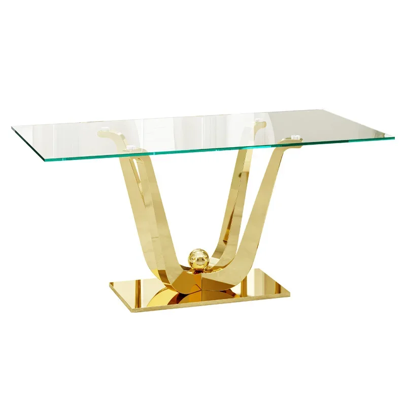

Glass dining table Modern household light luxury rectangular villa luxury dining table Stainless steel table High-end dining