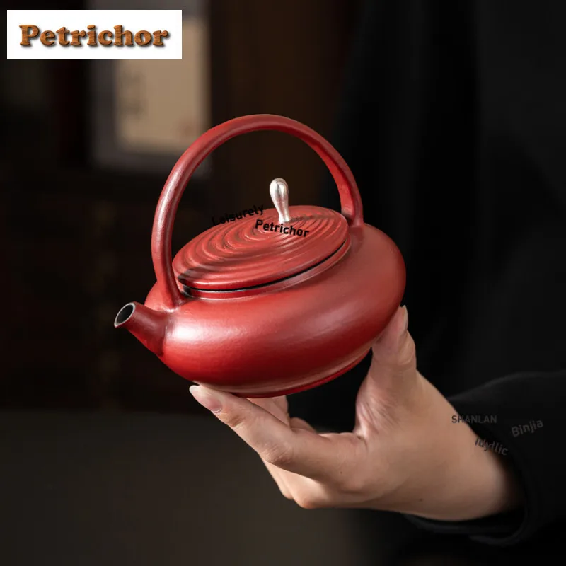 

230ml Forbidden City Red Lifting Handle Teapot Handmade Tea Infuser Pot Tea Brewing Kettle With Ball Hole Tea Service Collection