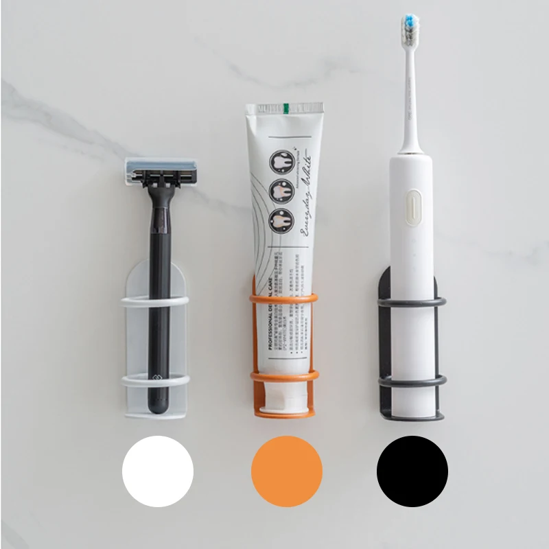 Toothbrush Holder Toothpaste Dispenser Wall Mounted Carbon Steel Material Organizer Back Adhesion Bracket Bathroom Accessories