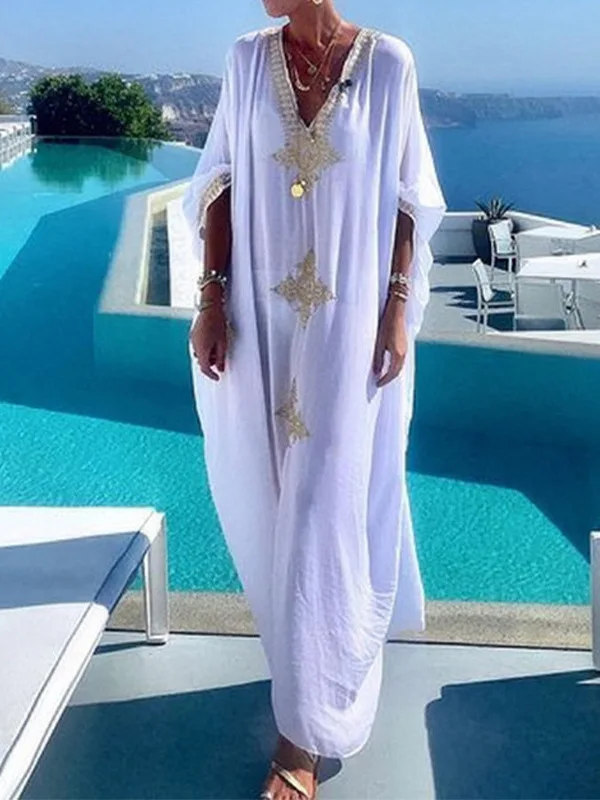 Ladies' Embroidered Beach Cover irt Loose Vaion Beach Outerwear Casual Lightweight Women's Clothing Beachwear