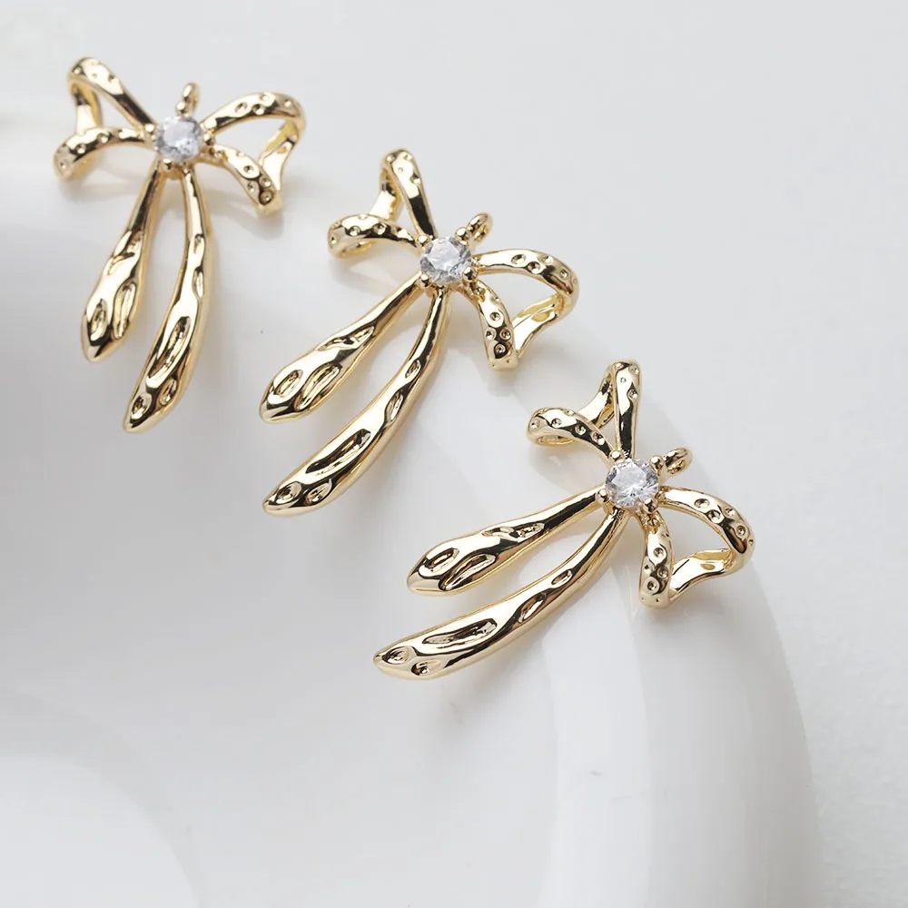 4PCS Dainty Bow Charm Jewelry Making Bracelet Necklace Pendant Supplies DIY Brass 14k Gold Plated Accessories 14.5*21.5mm