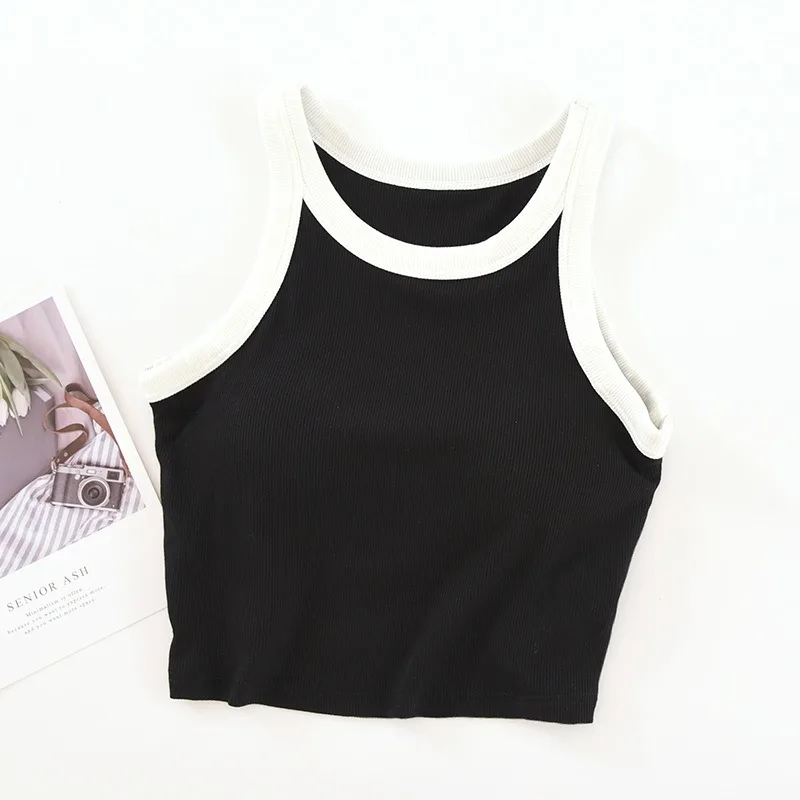 Damen Tank & Tops Kontrast farbe mit gepolsterten kabellosen Büste Komfort Basis schichten Leibchen stilvolle weibliche Camis Outwear