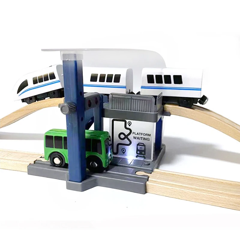 Som De Madeira e Trem Leve Track Toy, DIY Acessórios, Montagem Bloco De Construção, Compatível com Madeira Ferroviária, Estação De Trem, Cena,