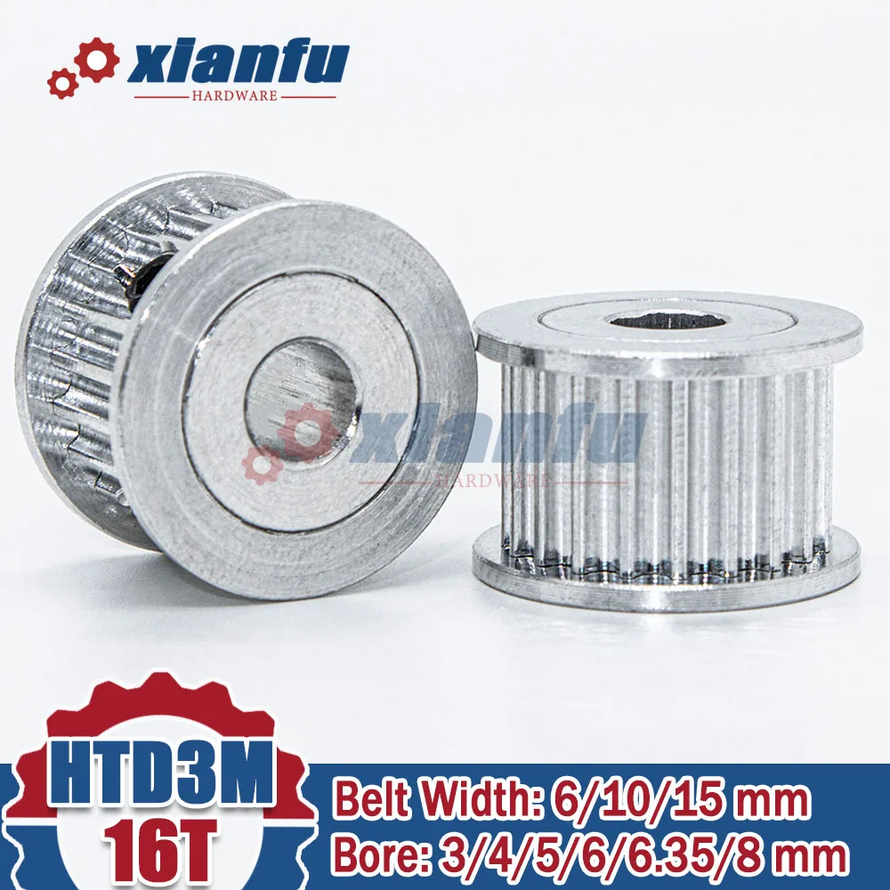 HTD3M 16 Teeth Timing Belt Pulley AF Type 3M Bore 3/4/5/6/6.35/8mm Aluminum Alloy HTD 16T Synchronous Wheel For Width 6/10/15mm