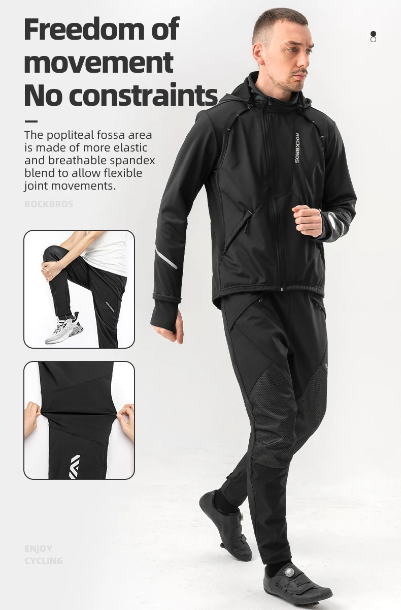 ROCKBROS Winter-Fahrradjacke mit Kapuze, warmes Fleece, thermisch, winddicht, lange Ärmel, Fahrrad-Oberteil, Mantel, Herren-Fahrrad-Windbreaker-Kleidung – Detail 19