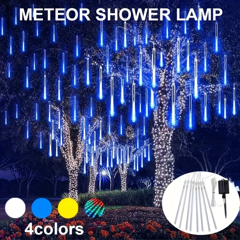 1pc Solar Powered Meteor Rain String Lights Waterproof  Outdoor Garden Tree Holiday Party Halloween Christmas Decorations