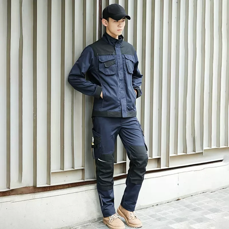 Work Suit for Mechanic Workwear Suit Man Working Jacket with Reflective Stripes Multi Pockets Workwear Pants Men Painter