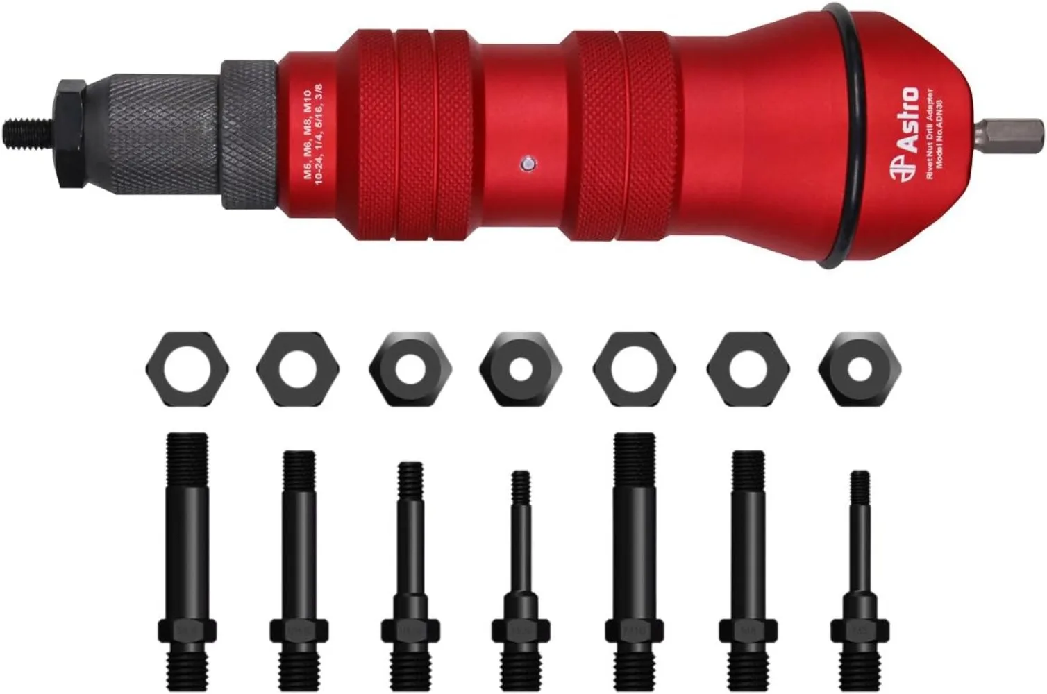 Astro Pneumatic Tool ADN38 XL Rivet Nut Drill Adapter Kit - 3/8