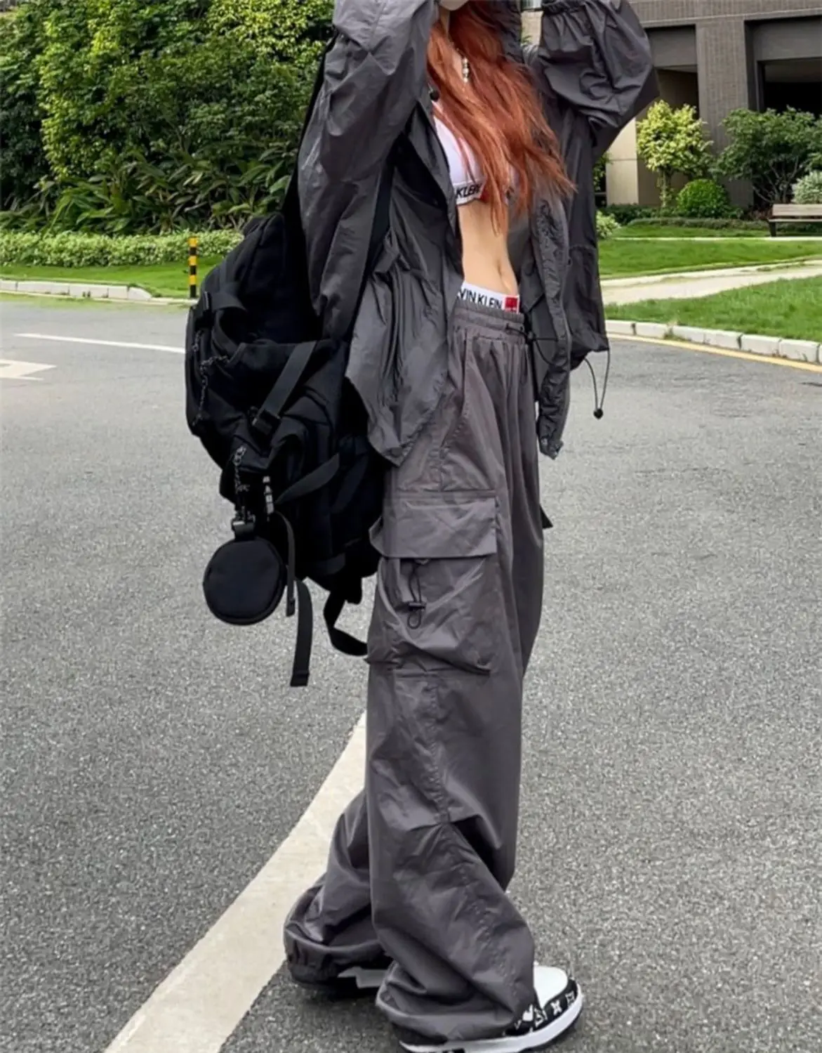 Y2K Fallschirm Schwarz Hosen Frauen Hippie Streetwear Oversize Taschen Cargo Hosen Harajuku Breite Bein Baggy Jogginghose