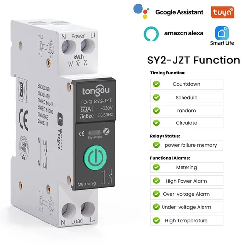 Imagen 2 del producto Disyuntor inteligente TUYA ZigBee con medición 1P 63A carril DIN para interruptor de Control remoto inalámbrico de hogar inteligente por aplicación Smart Life