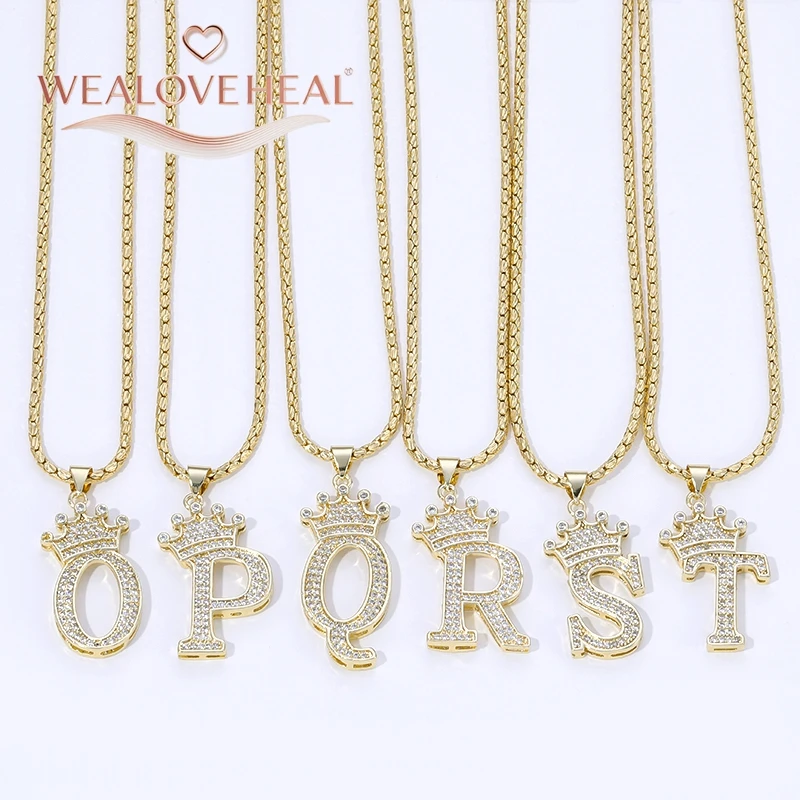 18K Vergoldete A-Z Kronen-Initial-Halskette, Iced Out CZ 26 Buchstaben-Anhänger-Kette, Personalisierter Hip-Hop-Schmuck Geschenk für Ihn und Sie – Detail 18