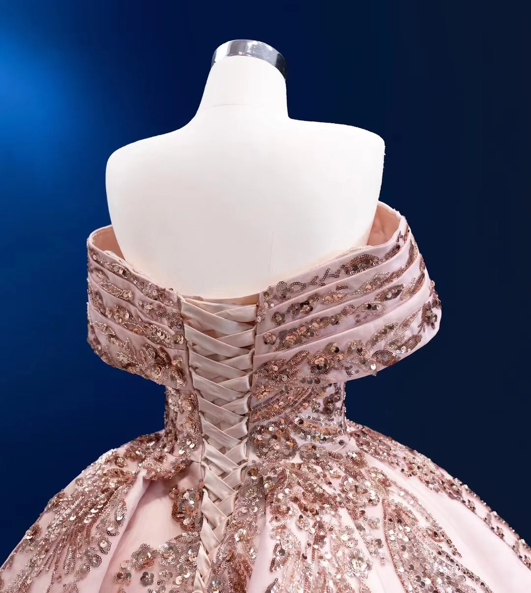 Robe de Bal Rose Charro Quinceanera, 16 Robes Douces Mexicaines Bouffantes, 15 Anos