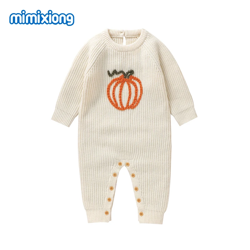 

Winter Baby Rompers Clothes Cute Pumpkin Knit Newborn Boys Girls Camel Jumpsuits Long Sleeve Infant Unisex Overalls 0-18m Outfit