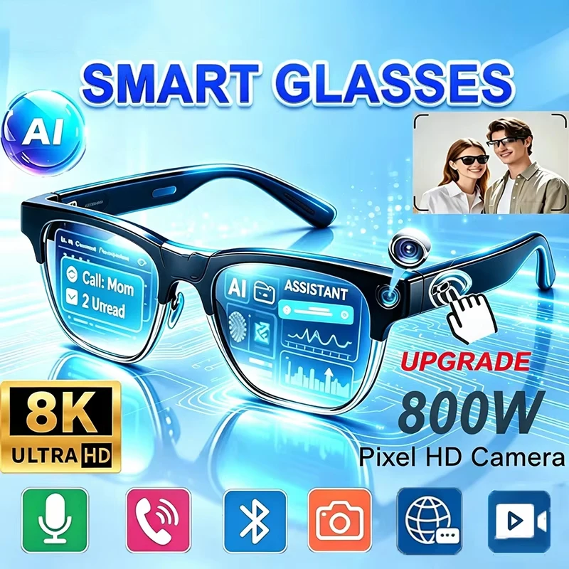 Upgrade Smart AI Glasses 800W HD 8K Shooting Camera Photo Video Voice Call Translation Bluetooth Motorcycle Glasses