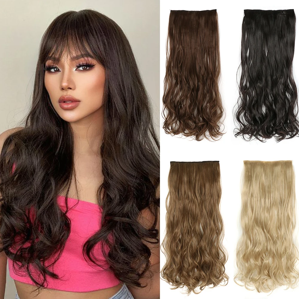 Synthetic 24 inches 5 Clips Hair Extension Heat Resistant Fake Hairpieces Long Wavy Hairstyles Clip In Hair Extensions