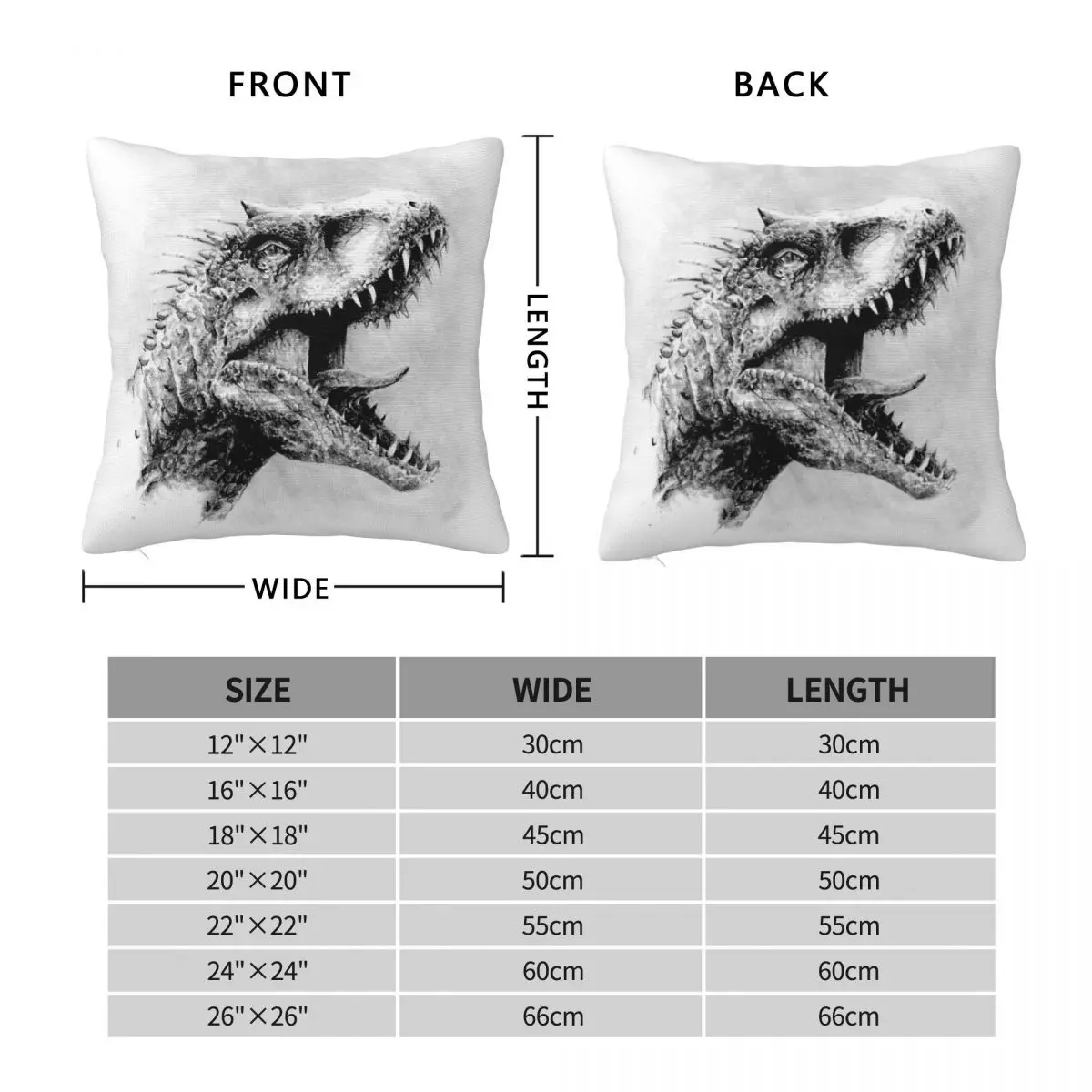 Indominus Rex Jurassic World Dinosaur Square Pillowcase Polyester Linen Velvet Printed Zip Decor Bed Cushion Cover