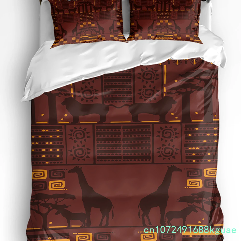 African Giraffe Lion Silhouette 3pcs Bedding Set For Double Bed Home Textile Duvet Cover Quilt Cover Pillowcase