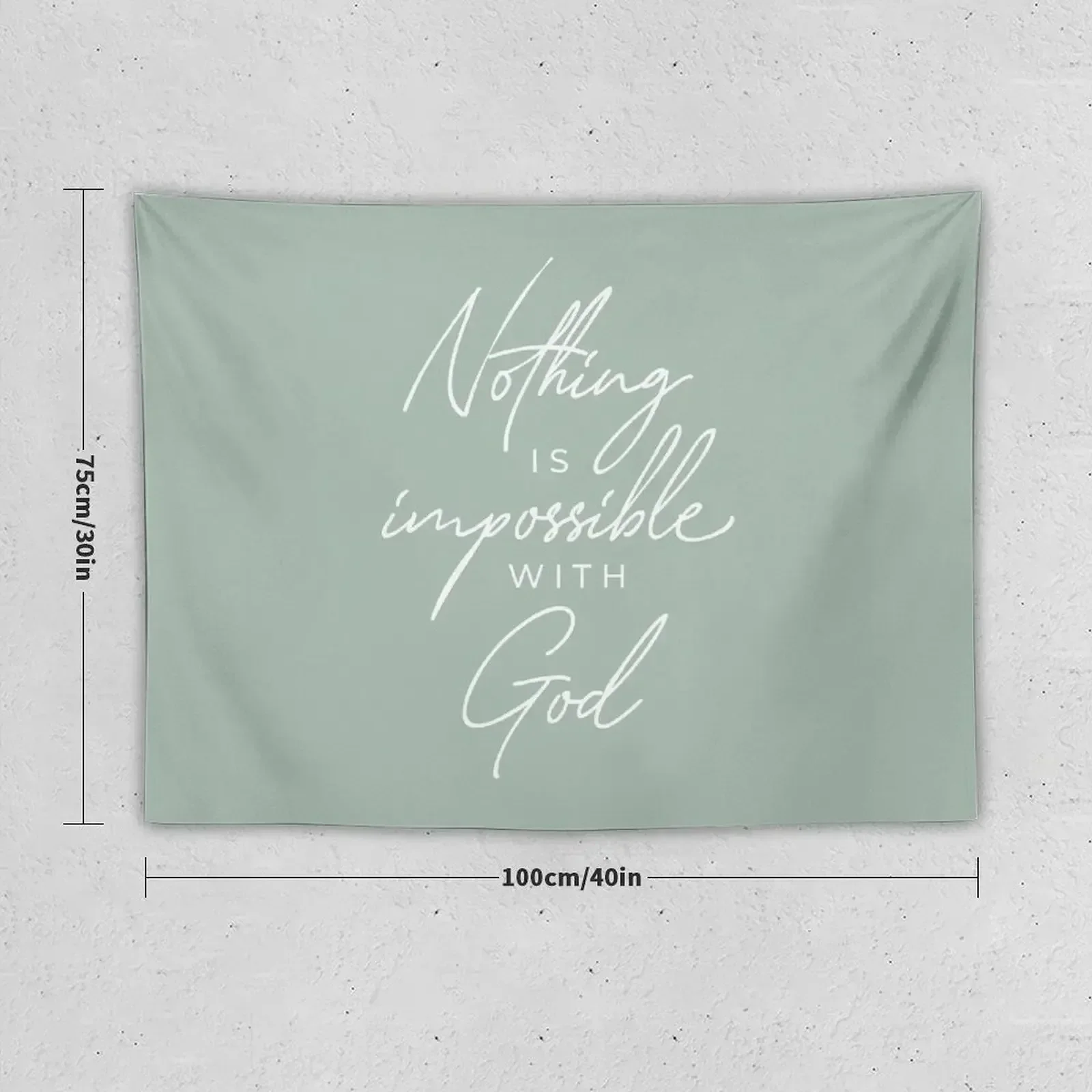 Nothing is Impossible with God | Luke 1:37 Bible Verse | Seafoam Green Tapestry On The Wall Tapestry