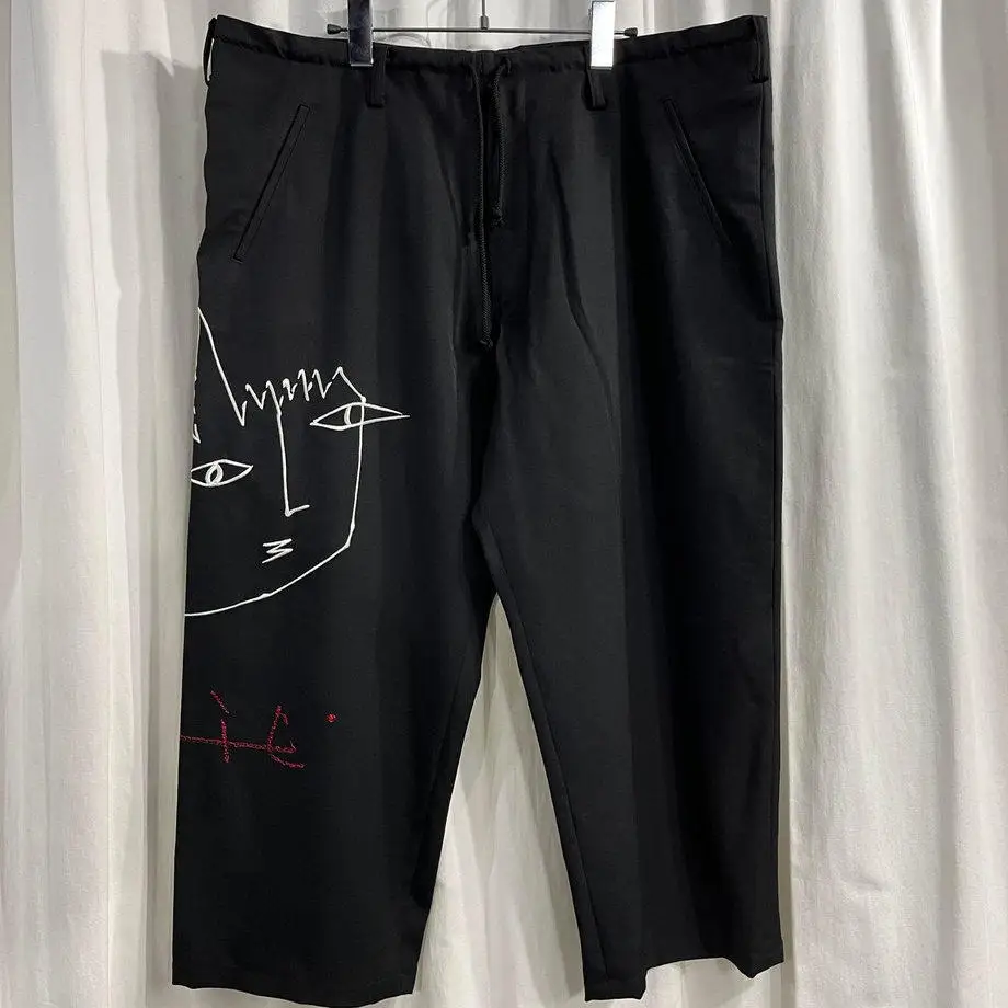 

TOP-YAMAMOTO ® Black Printed Embroidered Men's Pants - Designer Style Straight Fit Casual Pants - Trendy Brand Sweatpants