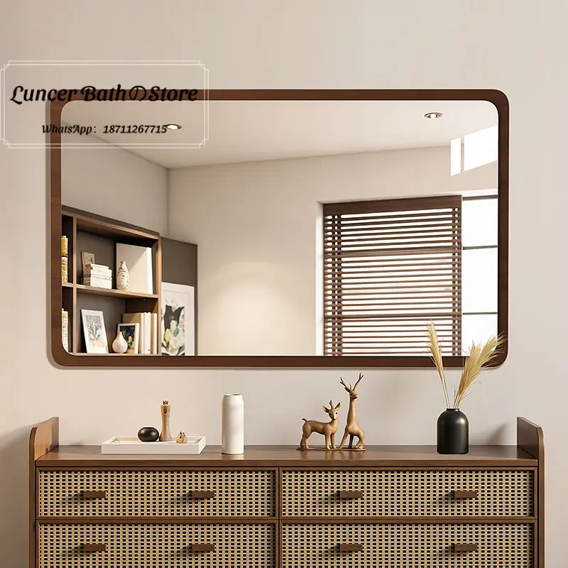 Retro Mid-century Wall Hanging Bathroom Mirror HD Clear Glass Self Stick Wall Mount Wash Sink Dressing Mirror