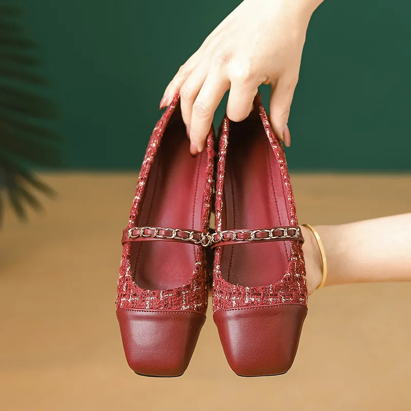 Sapatos Mary Jane retrô para mulher, senso design francês, estilo de perfume pequeno, bloco de cores, novo, 44, 44, primavera