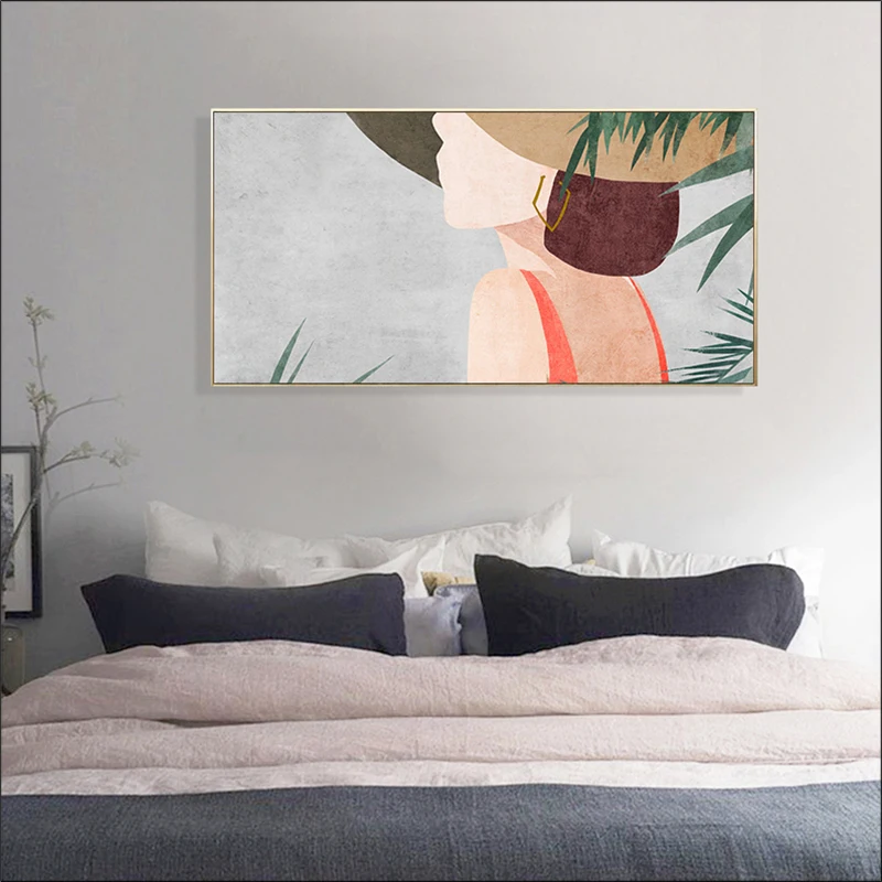 Modern Figure Decorative Painting, Abstract Beauty Poster, Retro Figure Painting Art Poster Strip Printing Horizontal Canvas Pai