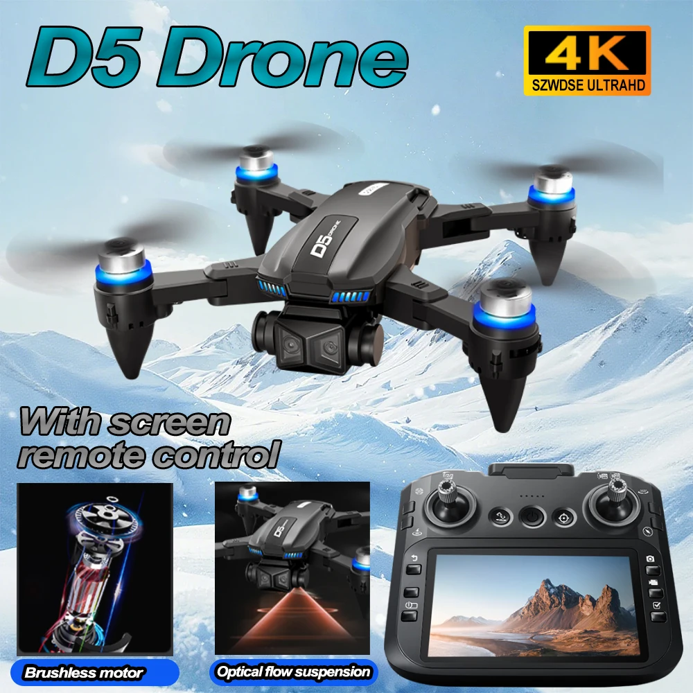 

Дрон 2025 D5 Профессиональный 4KHD Дрон с двумя камерами Бесщеточный двигатель WIFI Предотвращение препятствий FPV RC Квадрокоптер Вертолет с экраном