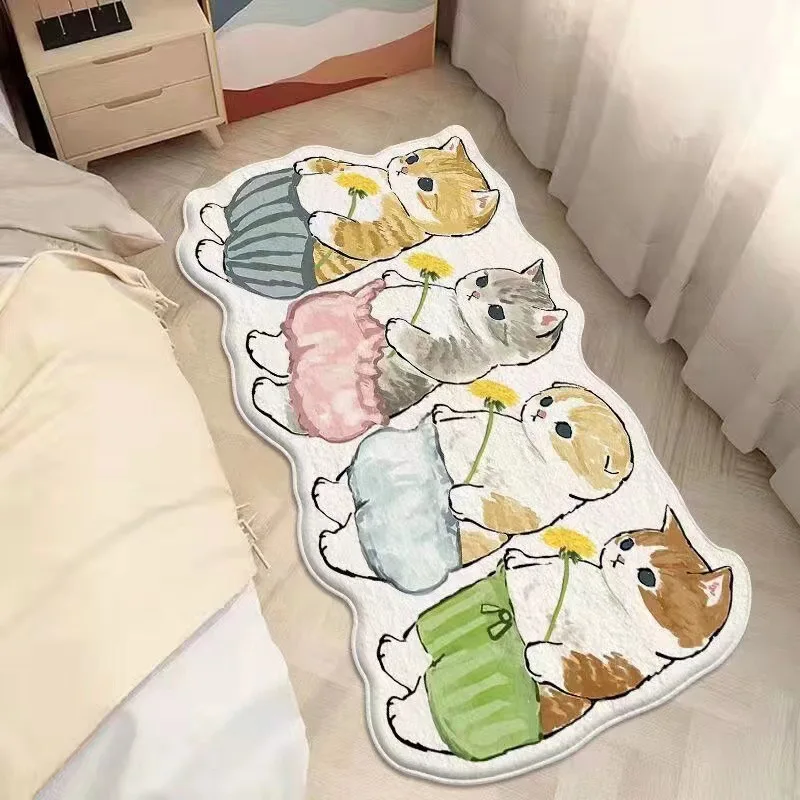 VIKAMA Cute Cartoon Imitation Cashmere Carpet Curved-shaped Entry Floor Slipper for Bedroom Door Anti-slip Mat Home Decoration