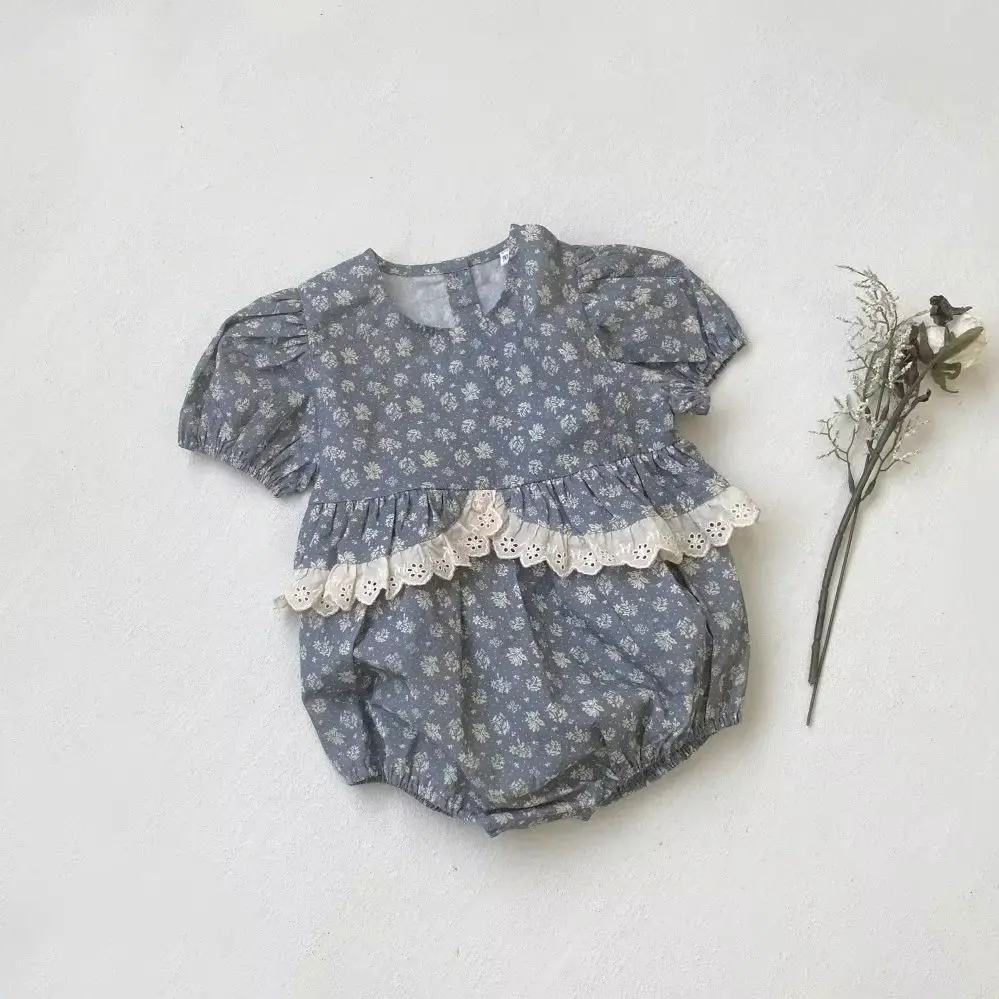 

Летний комбинезон для новорожденных девочек 2026 года, 0-2 года, милый, с цветочным принтом, дышащий, кружевной, свободный, цельный