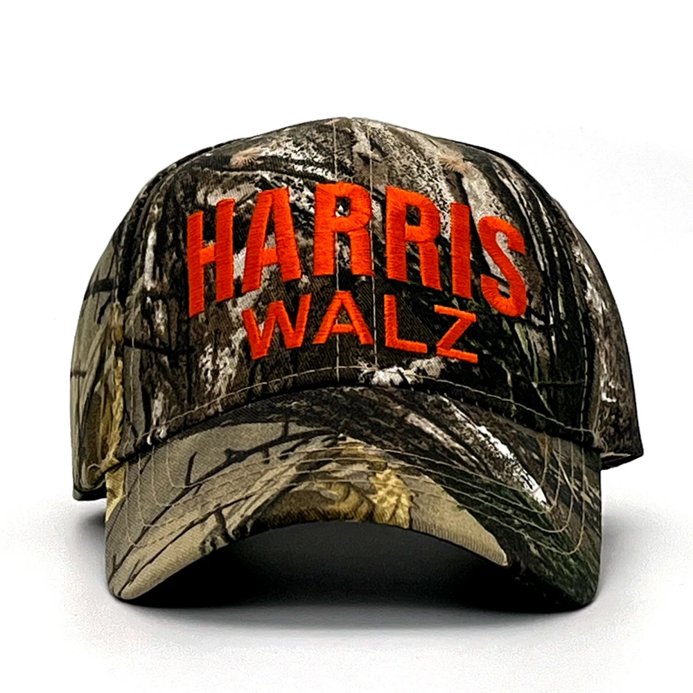 

HARRIS WALZ 2024 Election Bold Orange Embroidery Hunting Camo Gear Dad Hat Camouflage Kamala Harris Tim Walz Unisex Baseball Cap