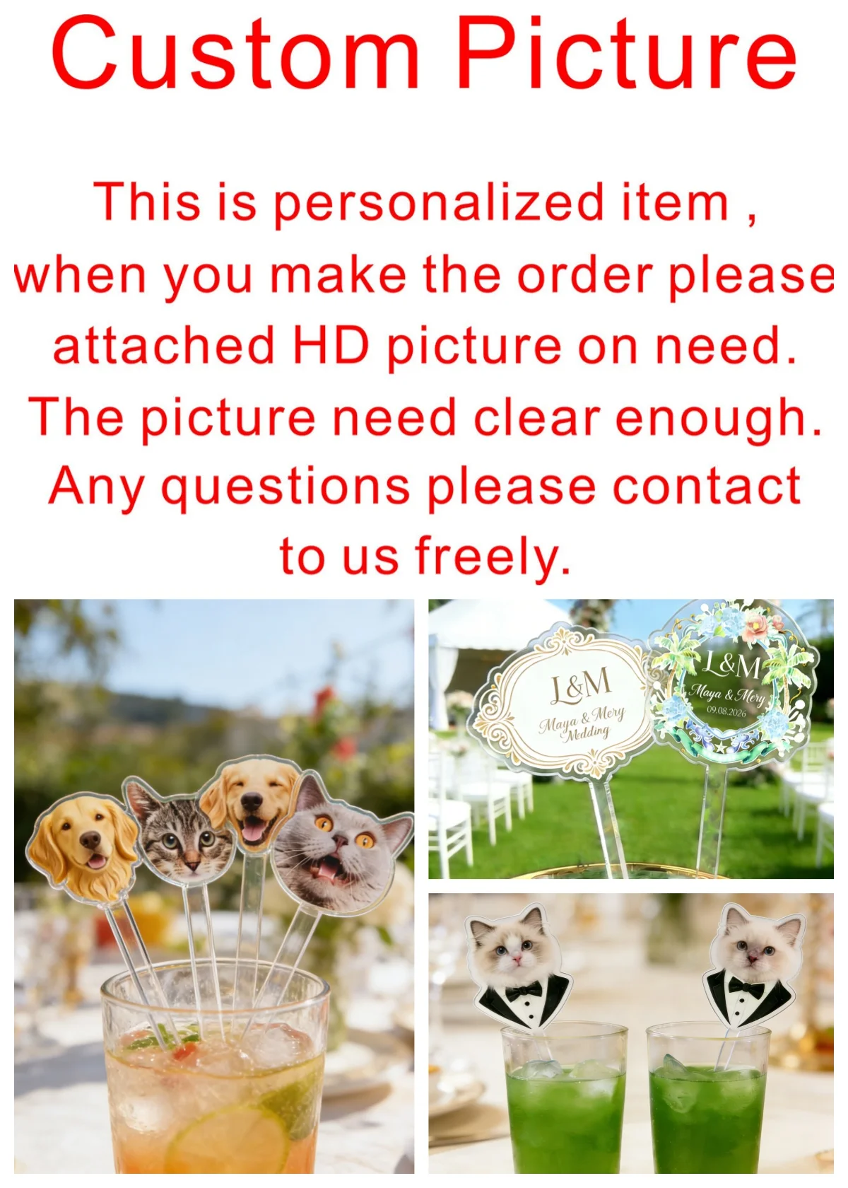 50/100/150Pcs Personalized Printing Pet Stir Sticks,Acrylic Cocktail Stirrers,Double-Sided Signature Drinks,Wedding Swizzle
