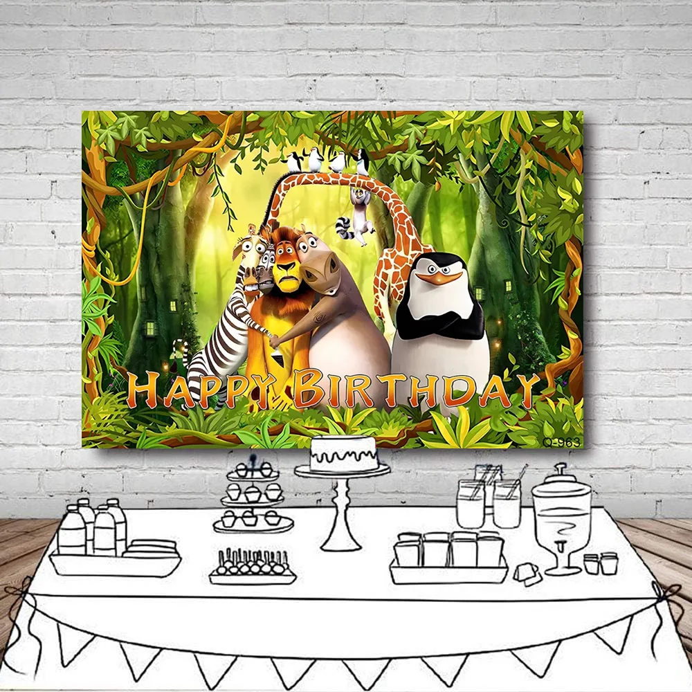 MADAGASCAR Background Birthday Party Baby Shower Decoration Supplies Gifts  Jungle Safari Banner Children Photography Backdrops