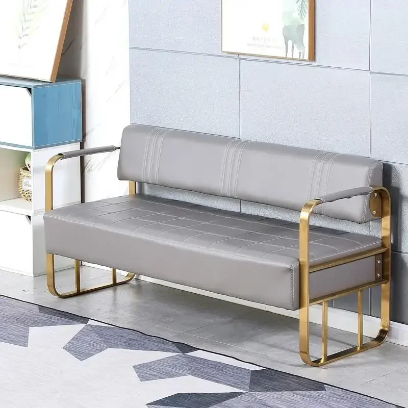 Sofa Modern Customized Stainless Steel Beauty Salon Waiting Sofa Long Bench Barbershop Chairs Shampoo Furniture Modern Simple