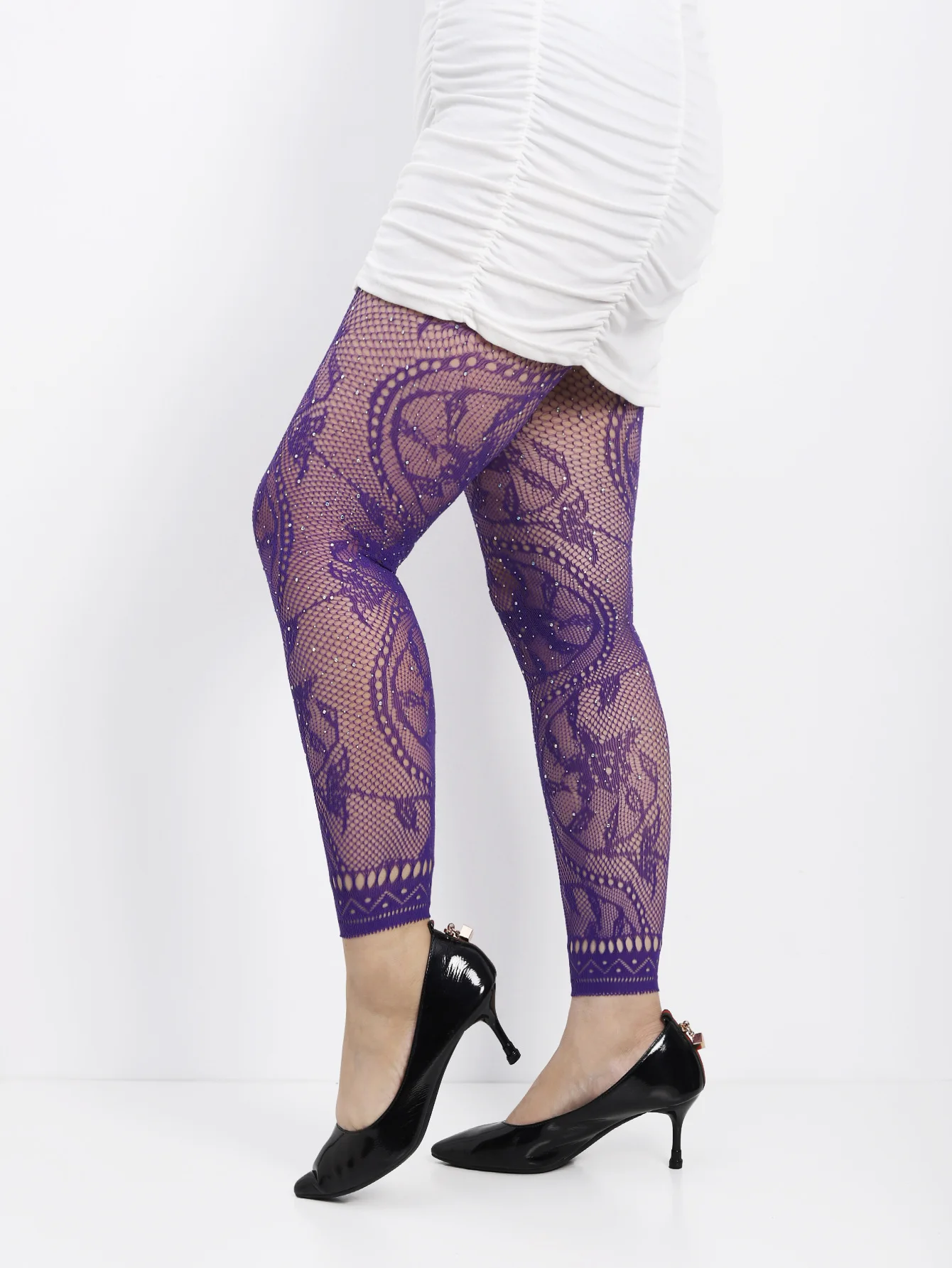 Damen-Strumpfhose mit hoher Taille, glitzerndem Strass-Fischnetz, fußlose Strumpfhose, Leggings, farbiges Retro-Stil-Muster für 45–85 kg Gewicht – Detail 32
