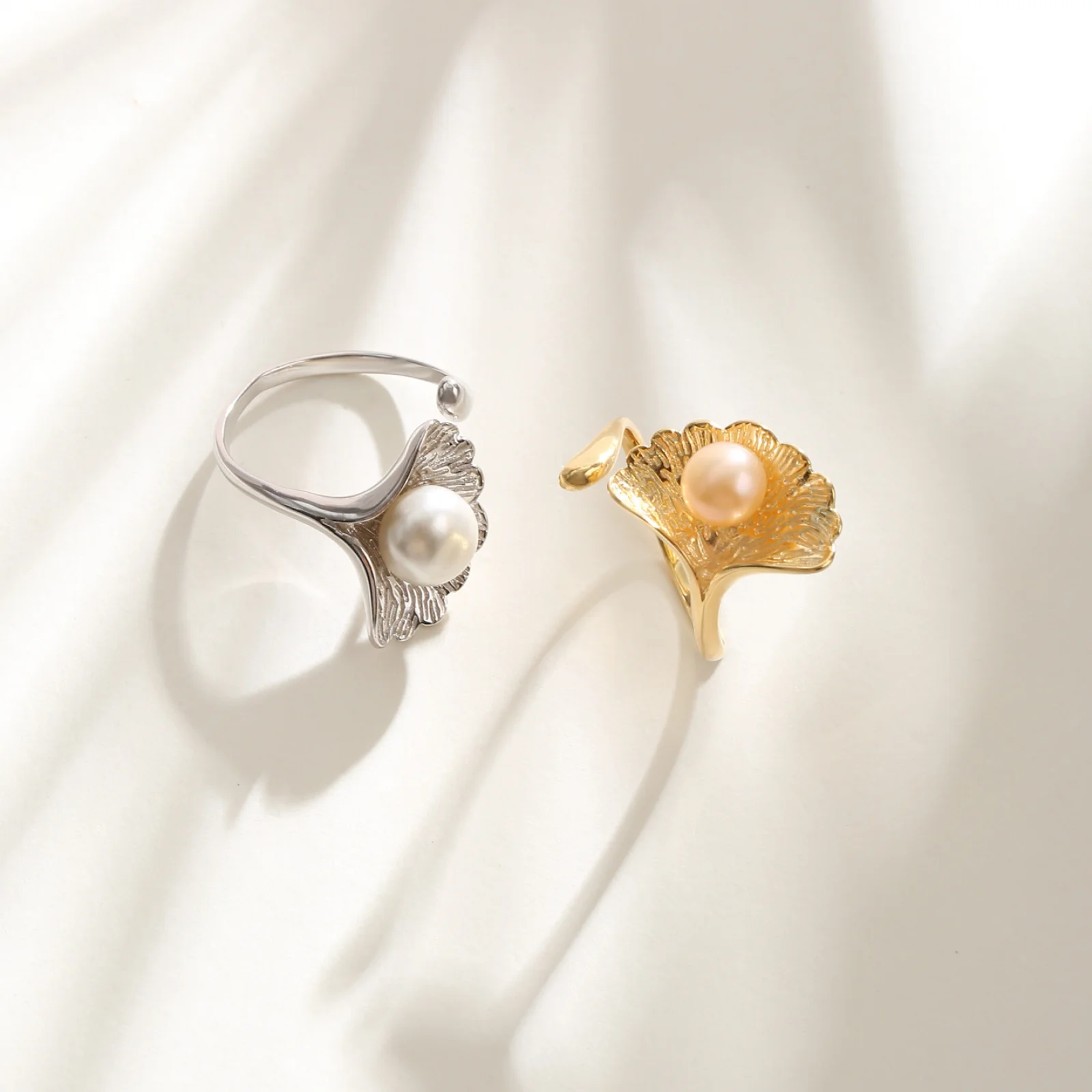 925 Sterling Silver Ginkgo Flower Shaped Opening Ring Base Blank Fit Round Pearl DIY Ring Jewelry Making Accessory