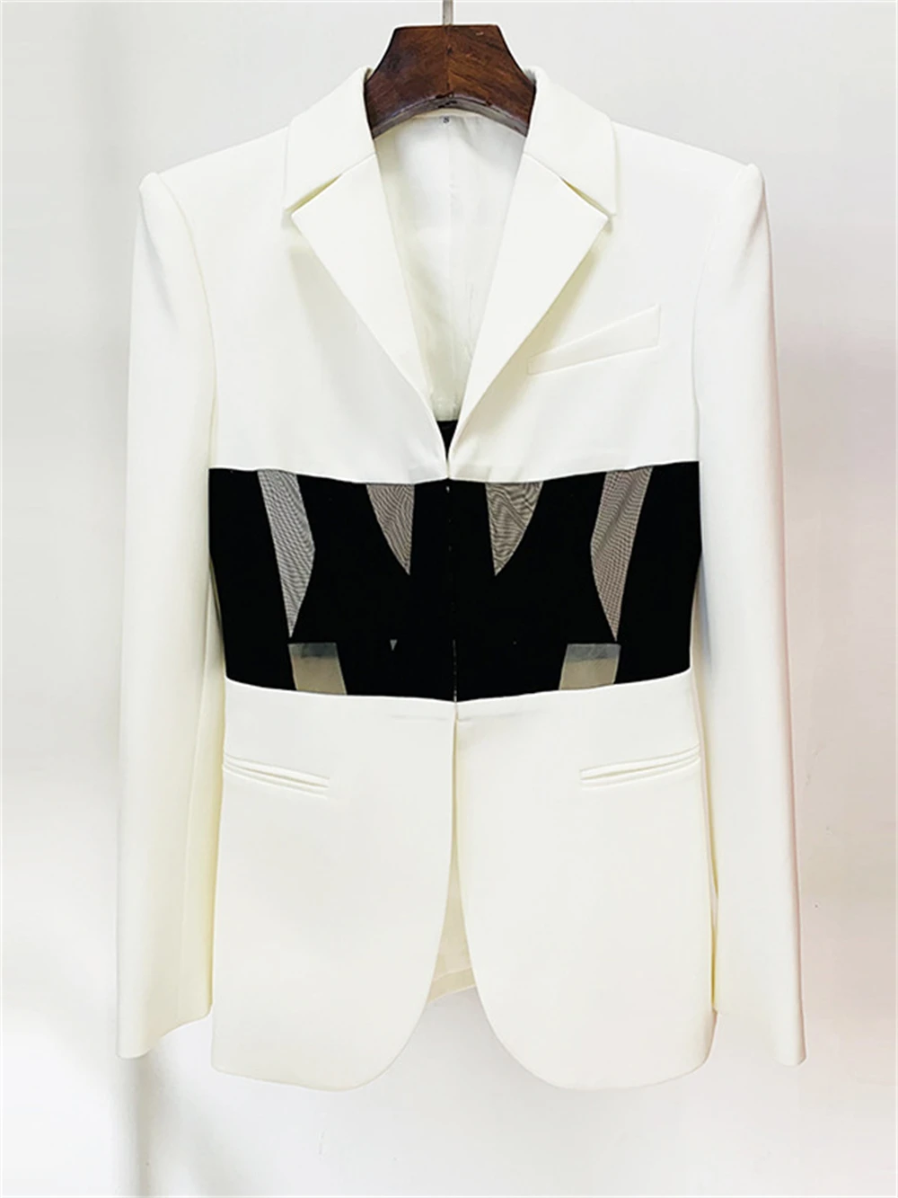 Sexy Illusion Women Suit Set High Street Tuxedo Blazer Pants Fashionable Celebrity Outfit