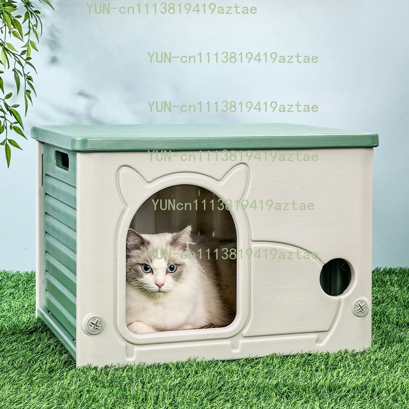 Outdoor Waterproof Plastic Cat House Semi-Enclosed Pet Villa for Small Dogs & Stray Cats