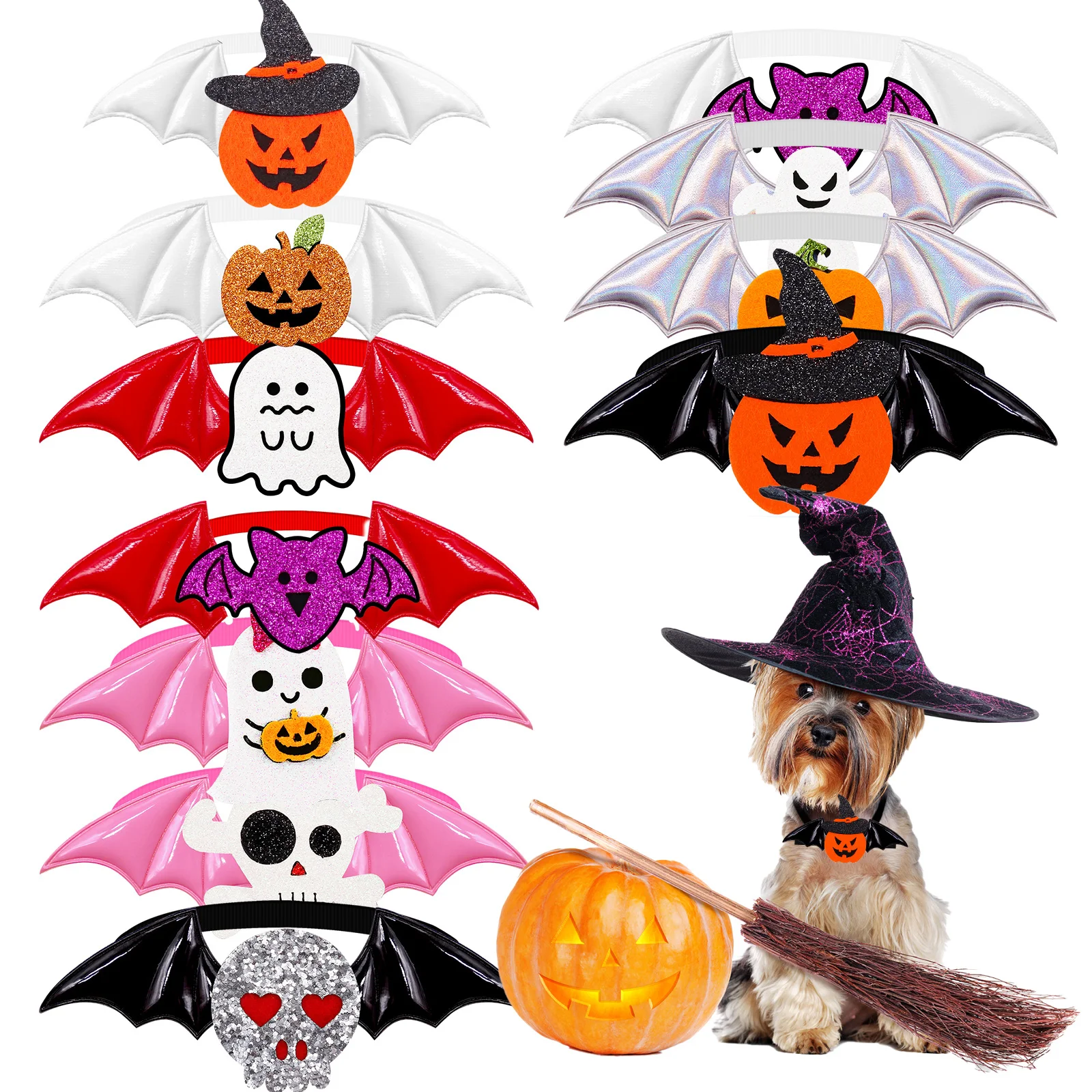 

10PCS Halloween Dog Bowties Adjustable Pet Dog Bow Ties Collars Bat Wings Party Dog Ties Pet Accessories For Dogs and Cats