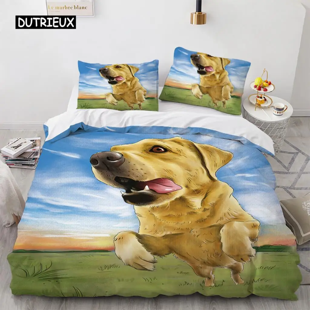 

Watercolor Dog Duvet Cover King Queen Size 3D Lovely Running Pet Puppy Bedding Set for Kids Teens Adult Labrador Comforter Cover