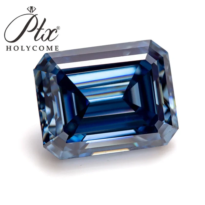 PTX Emerald Brilliant Cut Certificated 100%Moissanite GRA VVS1 Vivid Blue Factory Price Loose Moissanite Supplier Jewelry Making