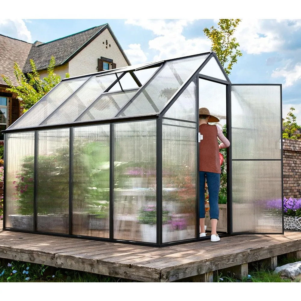 

8x6 FT Polycarbonate Greenhouse Kit for Outdoors, Heavy Duty Aluminum Walk-in Greenhouse with Quick Setup Structure